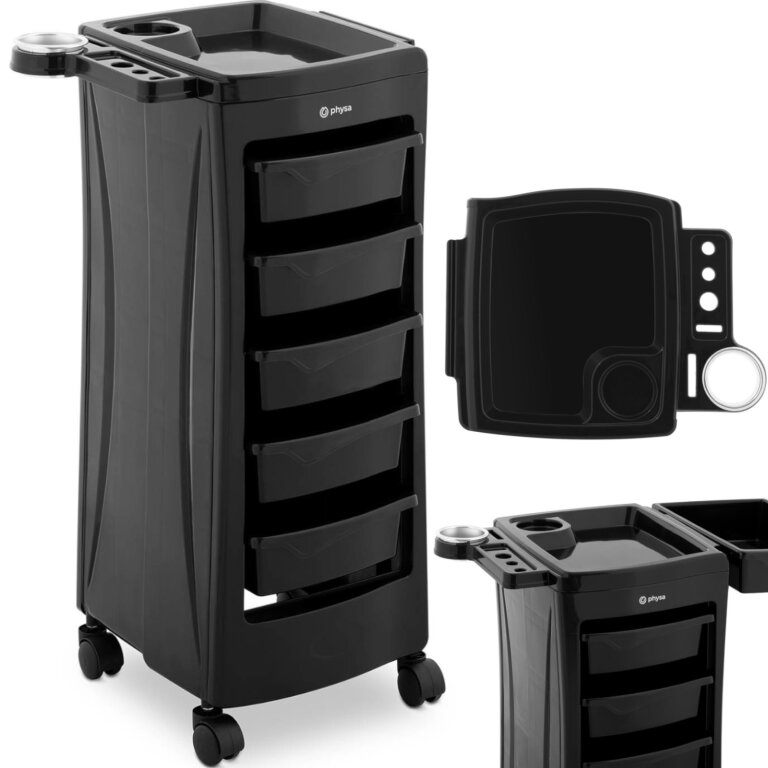 Wózek pomocnik fryzjerski z uchwytem na suszarkę 5 szuflad półka 485 x 380 mm (1)